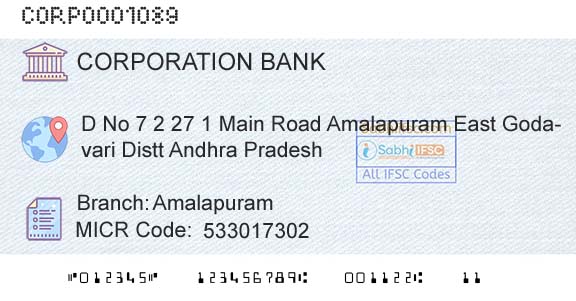 Corporation Bank AmalapuramBranch 