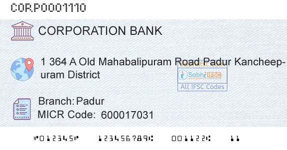 Corporation Bank PadurBranch 