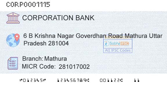 Corporation Bank MathuraBranch 