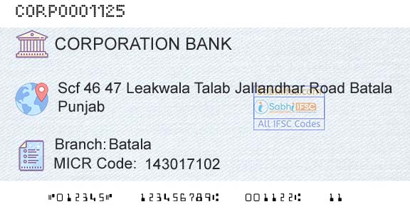 Corporation Bank BatalaBranch 