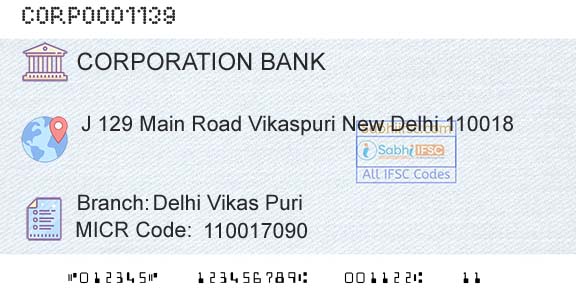 Corporation Bank Delhi Vikas PuriBranch 
