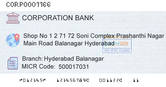 Corporation Bank Hyderabad BalanagarBranch 