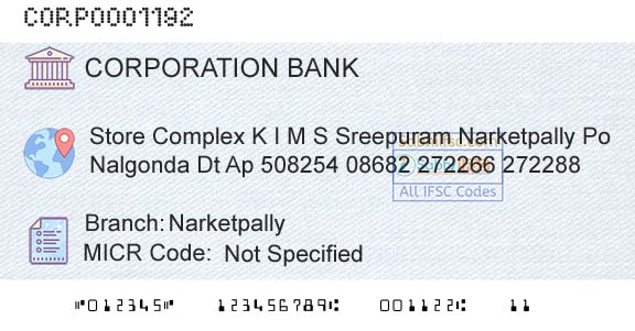 Corporation Bank NarketpallyBranch 