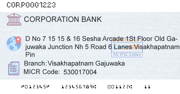 Corporation Bank Visakhapatnam GajuwakaBranch 