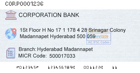 Corporation Bank Hyderabad MadannapetBranch 