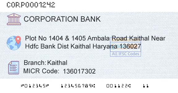 Corporation Bank KaithalBranch 