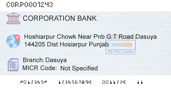 Corporation Bank DasuyaBranch 