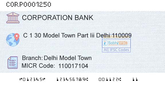Corporation Bank Delhi Model TownBranch 