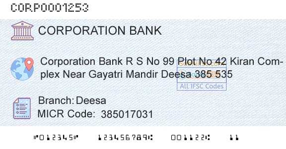 Corporation Bank DeesaBranch 
