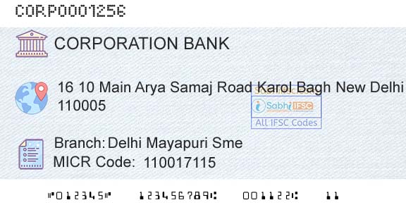 Corporation Bank Delhi Mayapuri SmeBranch 