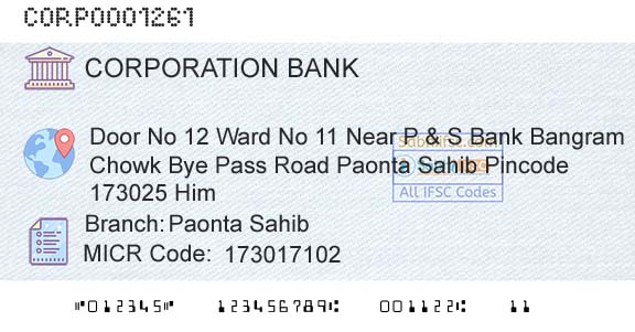 Corporation Bank Paonta SahibBranch 