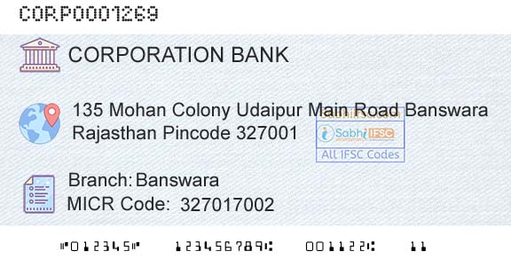 Corporation Bank BanswaraBranch 