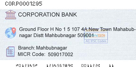 Corporation Bank MahbubnagarBranch 
