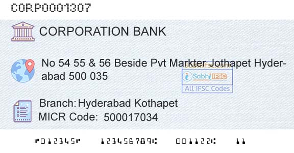 Corporation Bank Hyderabad KothapetBranch 