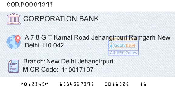 Corporation Bank New Delhi JehangirpuriBranch 