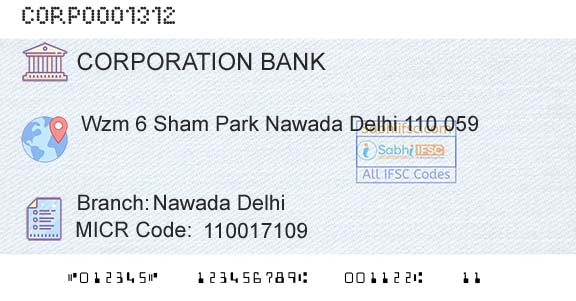 Corporation Bank Nawada DelhiBranch 
