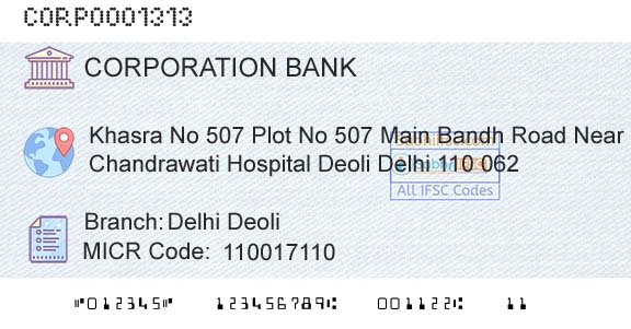 Corporation Bank Delhi DeoliBranch 