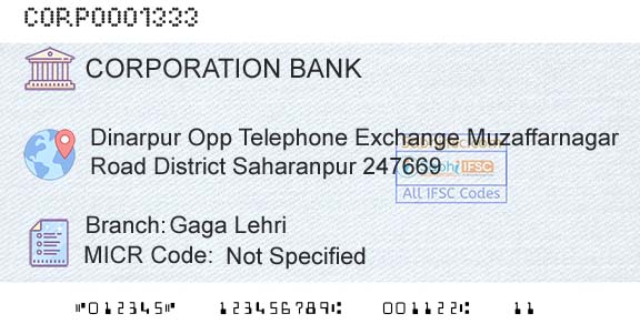Corporation Bank Gaga LehriBranch 