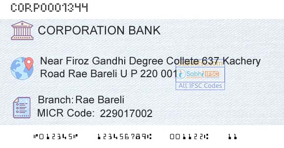 Corporation Bank Rae BareliBranch 