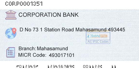 Corporation Bank MahasamundBranch 