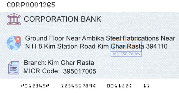 Corporation Bank Kim Char RastaBranch 