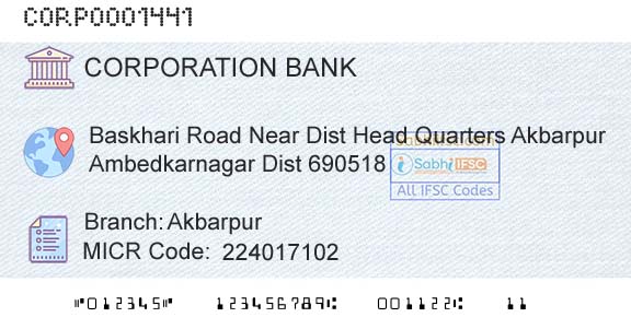 Corporation Bank AkbarpurBranch 