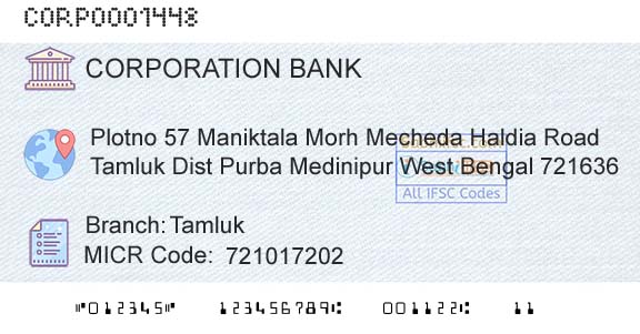 Corporation Bank TamlukBranch 
