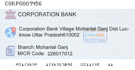 Corporation Bank Mohanlal GanjBranch 