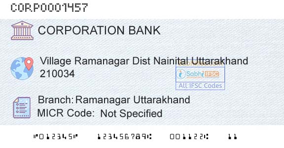 Corporation Bank Ramanagar UttarakhandBranch 