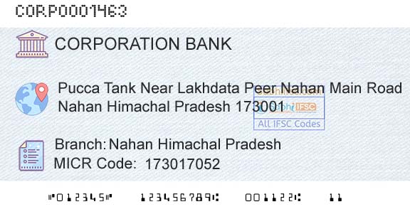 Corporation Bank Nahan Himachal PradeshBranch 