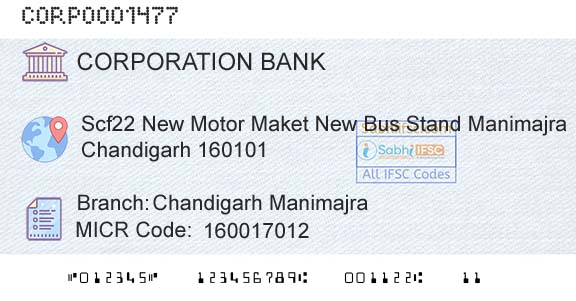 Corporation Bank Chandigarh ManimajraBranch 