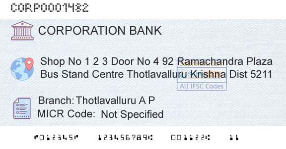 Corporation Bank Thotlavalluru A P Branch 