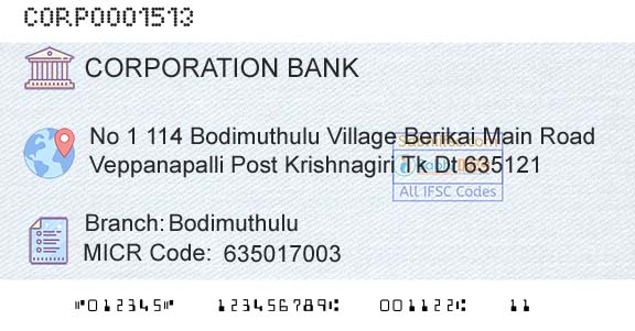Corporation Bank BodimuthuluBranch 