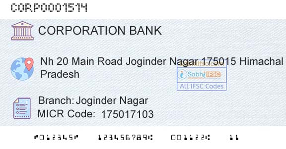 Corporation Bank Joginder NagarBranch 