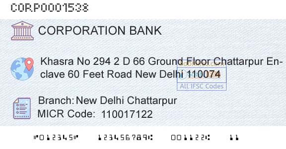 Corporation Bank New Delhi ChattarpurBranch 