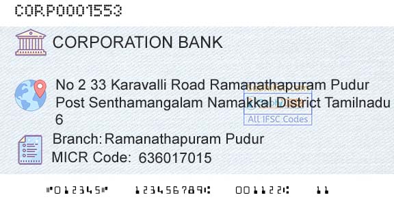 Corporation Bank Ramanathapuram PudurBranch 