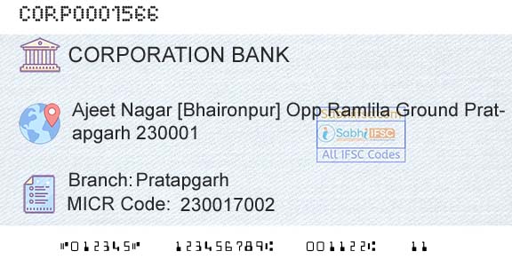 Corporation Bank PratapgarhBranch 