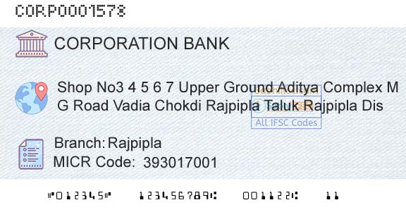 Corporation Bank RajpiplaBranch 