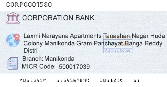 Corporation Bank ManikondaBranch 