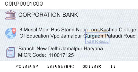 Corporation Bank New Delhi Jamalpur HaryanaBranch 