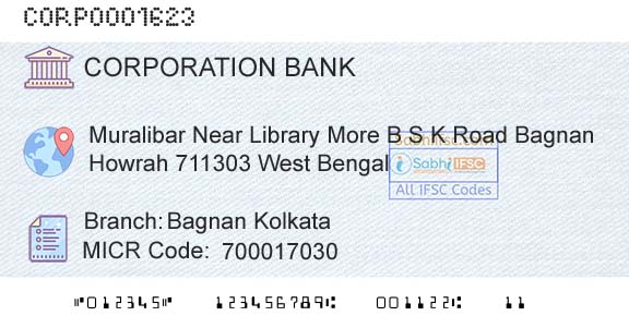 Corporation Bank Bagnan KolkataBranch 