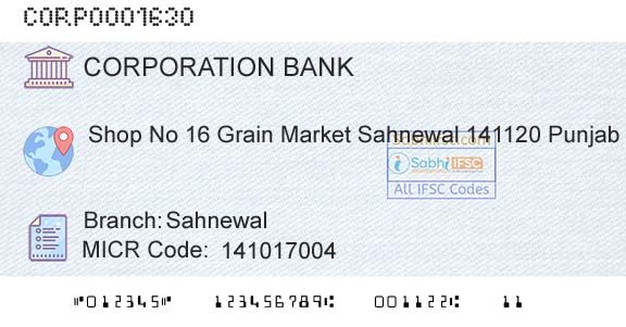 Corporation Bank SahnewalBranch 