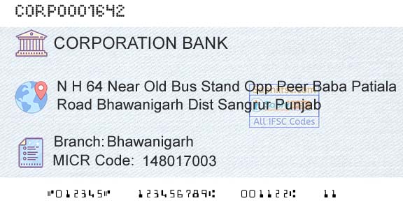 Corporation Bank BhawanigarhBranch 
