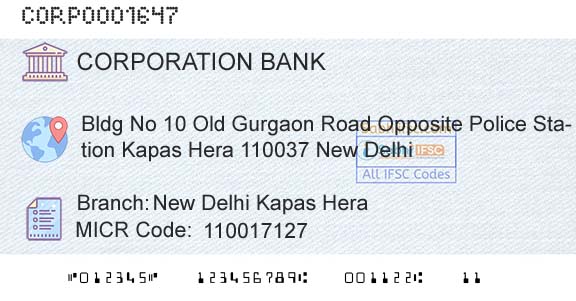 Corporation Bank New Delhi Kapas HeraBranch 