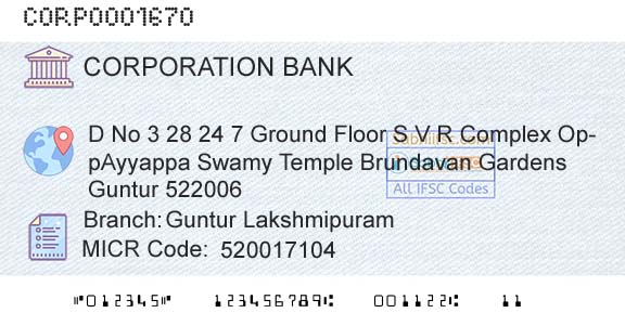 Corporation Bank Guntur LakshmipuramBranch 