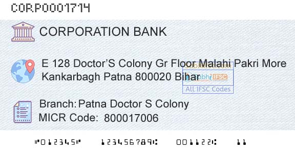 Corporation Bank Patna Doctor S ColonyBranch 