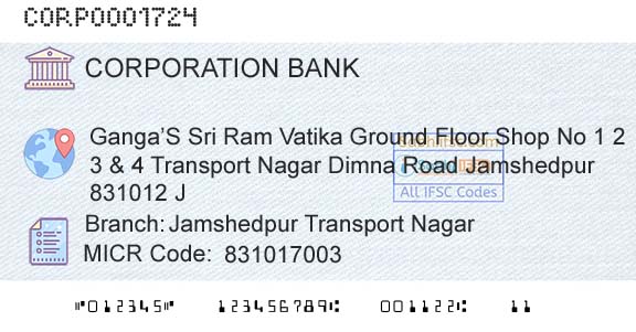 Corporation Bank Jamshedpur Transport NagarBranch 