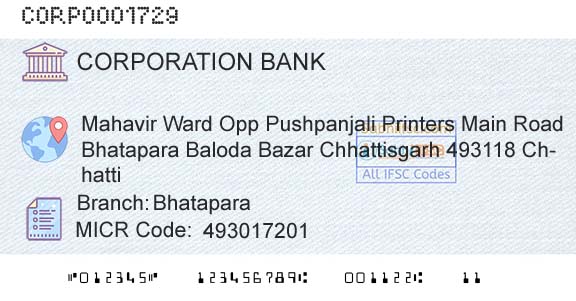 Corporation Bank BhataparaBranch 