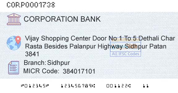Corporation Bank SidhpurBranch 