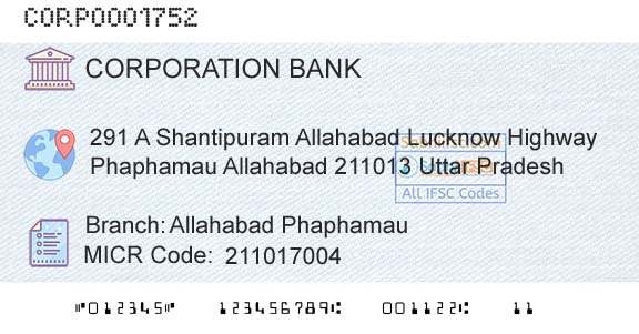 Corporation Bank Allahabad PhaphamauBranch 